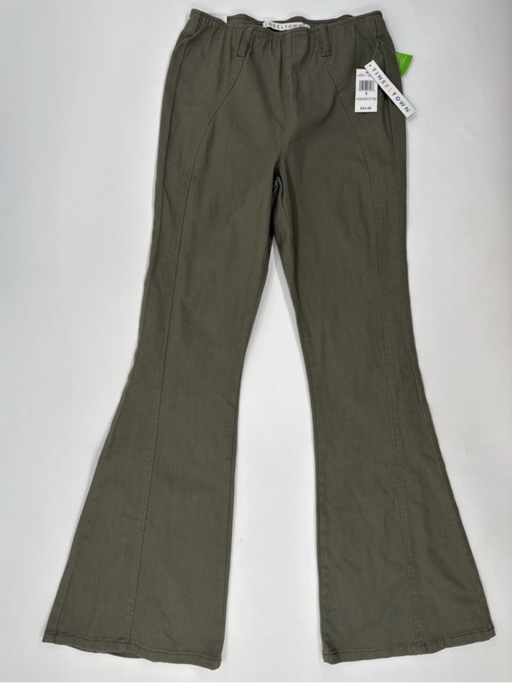 Tinseltown Flare Pants Womens 9 Army Green Stretch High Rise Pull On Hippie NEW